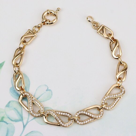 "Elegant Rose Gold Plated Link Bracelet with Sparkling CZ Detailing, XPBL0903 - Picture 1 of 13